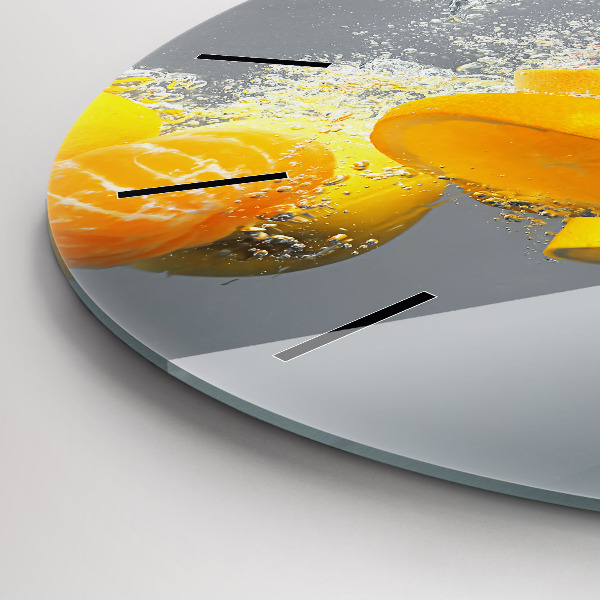 Round glass wall clock Citrus in water
