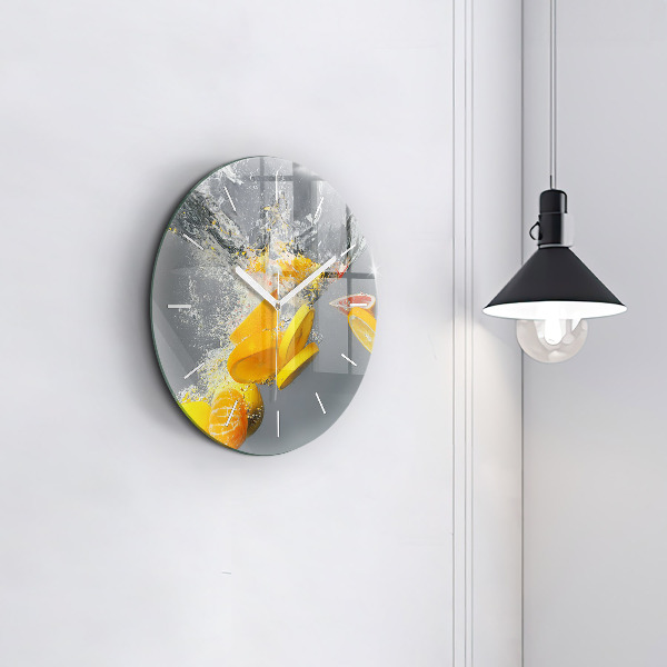 Round glass wall clock Citrus in water