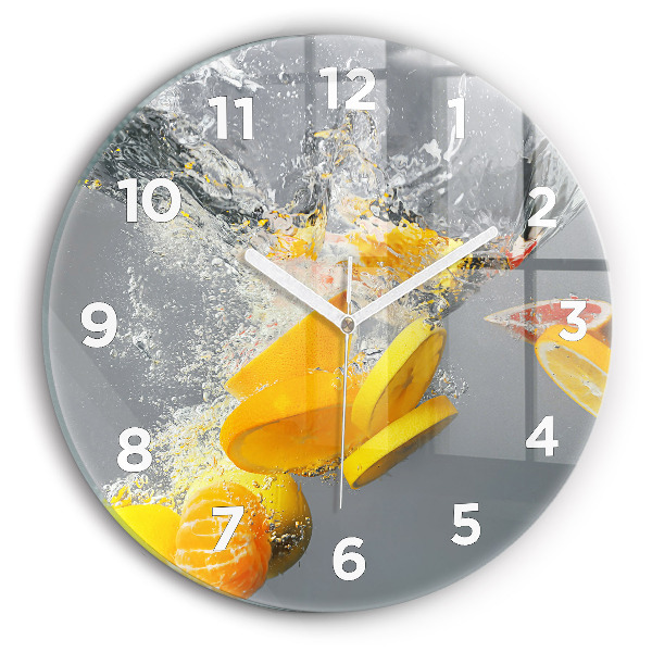 Round glass wall clock Citrus in water