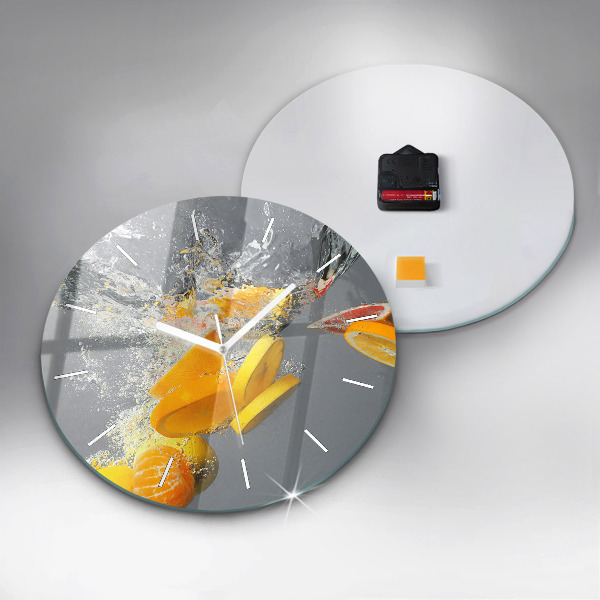 Round glass wall clock Citrus in water