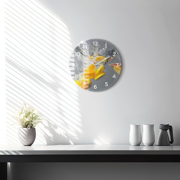 Round glass wall clock Citrus in water