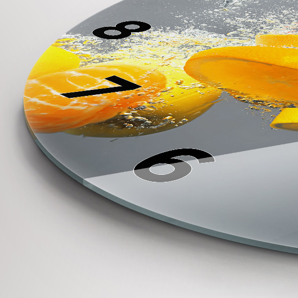 Round glass wall clock Citrus in water