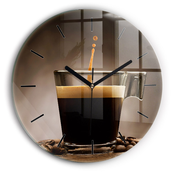 Round glass wall clock A cup of coffee