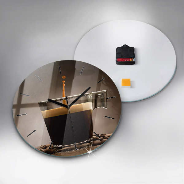 Round glass wall clock A cup of coffee