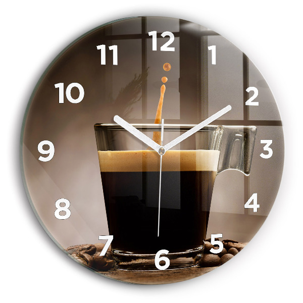 Round glass wall clock A cup of coffee