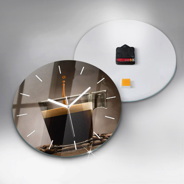 Round glass wall clock A cup of coffee