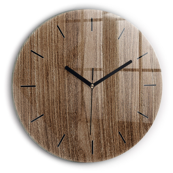 Round glass wall clock Dark wood
