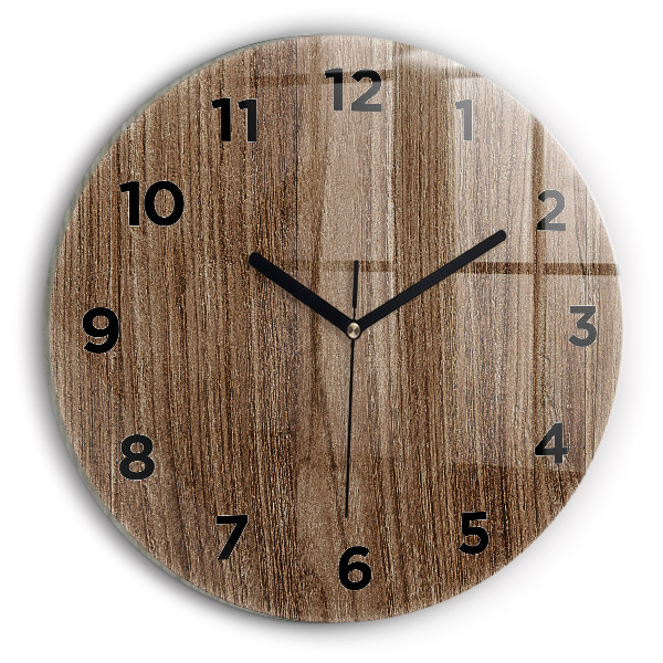 Round glass wall clock Dark wood