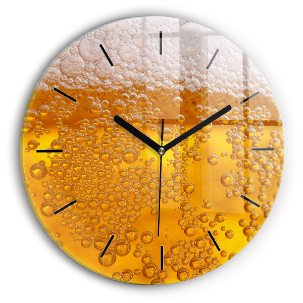 Round glass wall clock Beer with foam