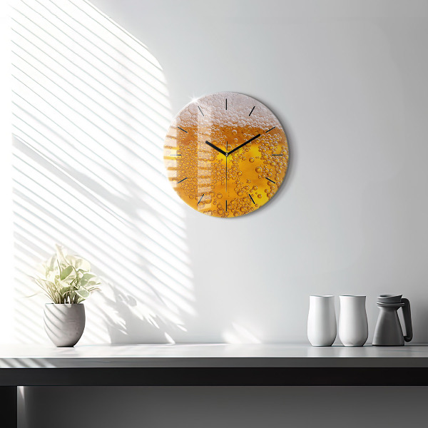 Round glass wall clock Beer with foam