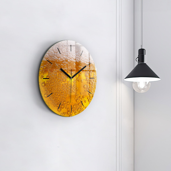 Round glass wall clock Beer with foam