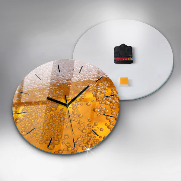 Round glass wall clock Beer with foam