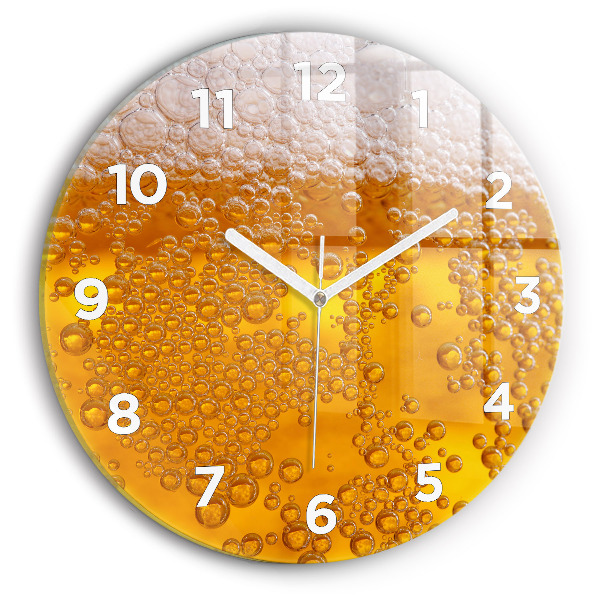 Round glass wall clock Beer with foam