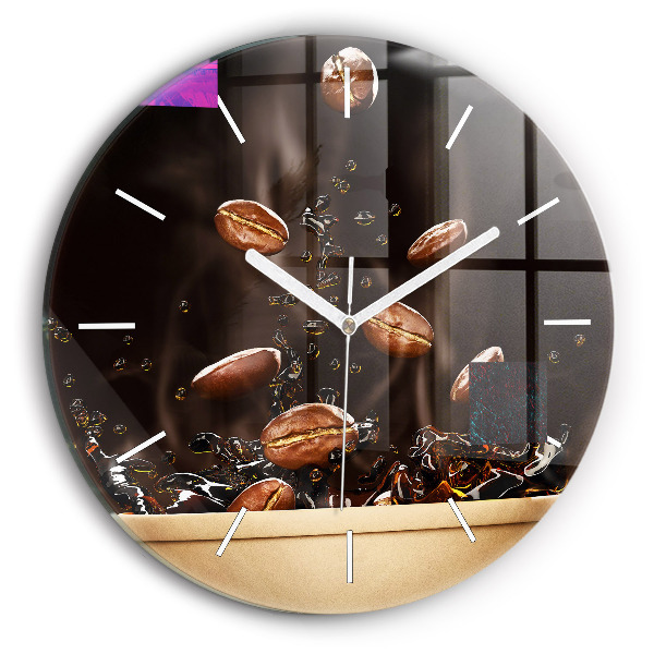Round glass wall clock Hot coffee