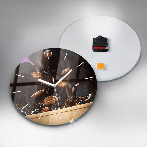 Round glass wall clock Hot coffee