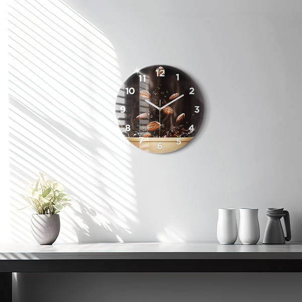 Round glass wall clock Hot coffee