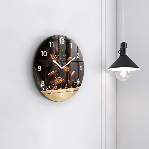 Round glass wall clock Hot coffee