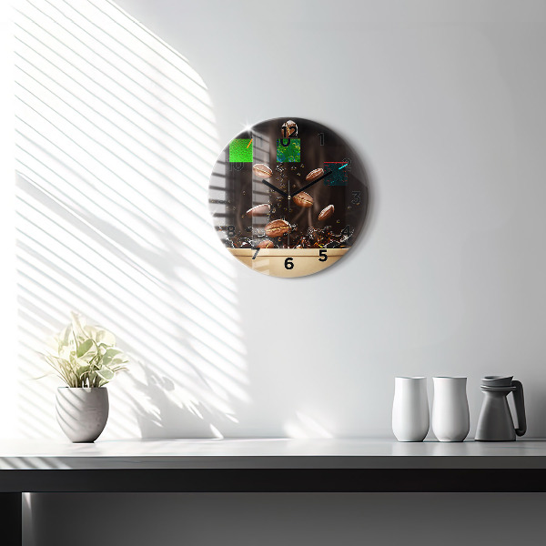Round glass wall clock Hot coffee