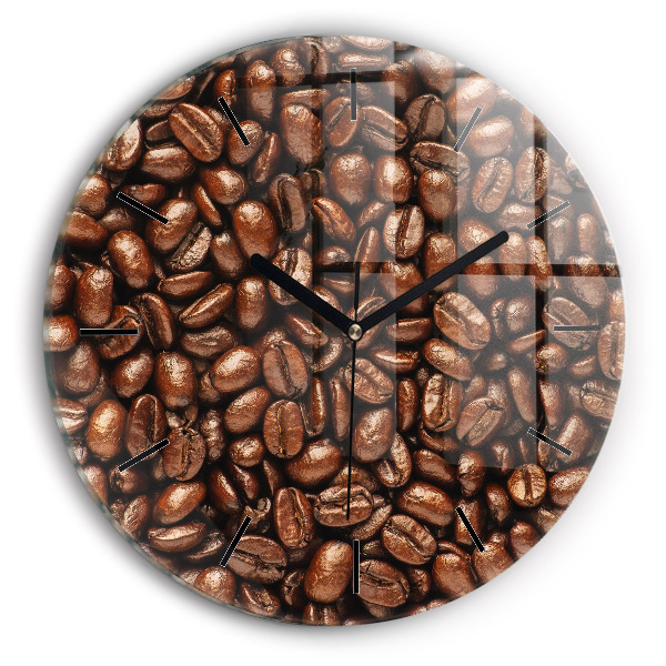 Round glass wall clock Coffee beans