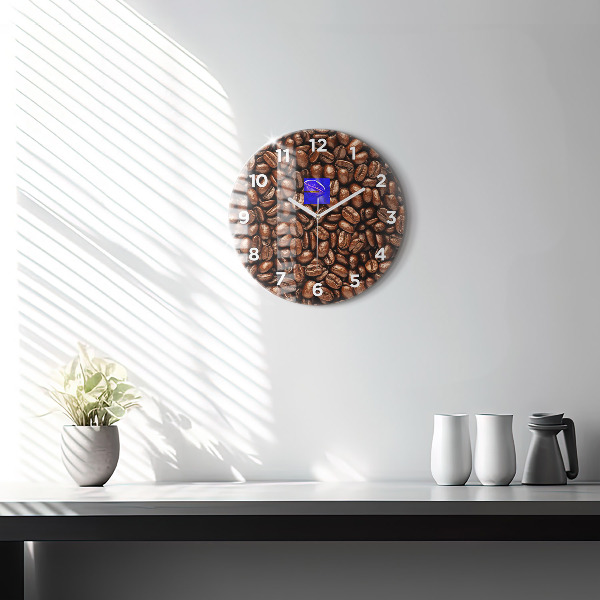 Round glass wall clock Coffee beans