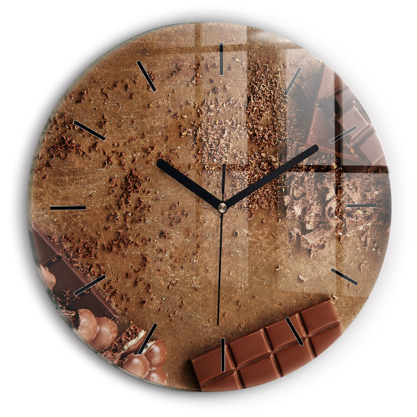 Round glass wall clock Chocolate bars