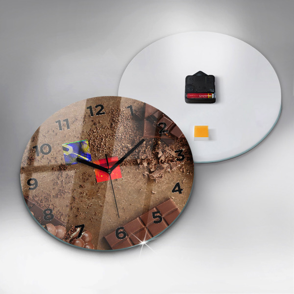 Round glass wall clock Chocolate bars