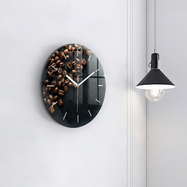 Round glass wall clock Coffee beans