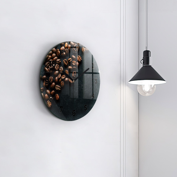 Round glass wall clock Coffee beans