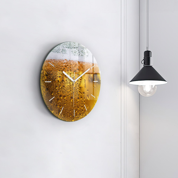 Round glass wall clock A mug of beer