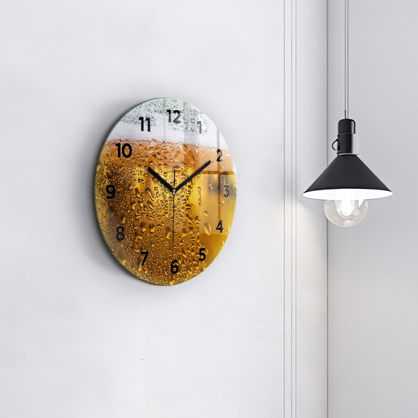 Round glass wall clock A mug of beer