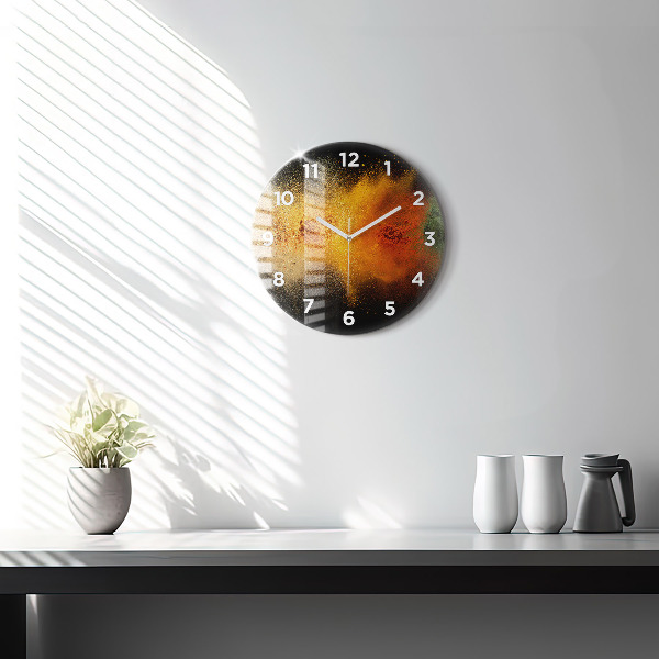 Round glass wall clock Spices scattered