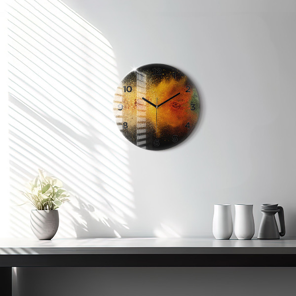 Round glass wall clock Spices scattered