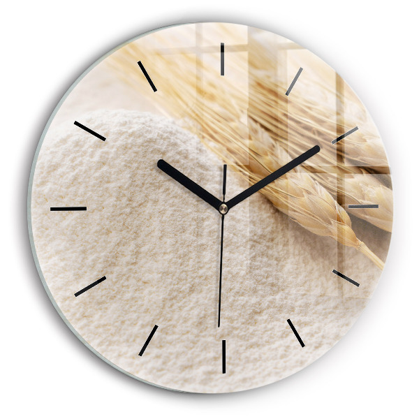 Round glass wall clock Flour and ears of grain