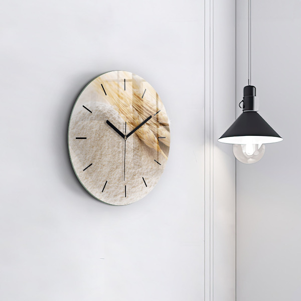 Round glass wall clock Flour and ears of grain