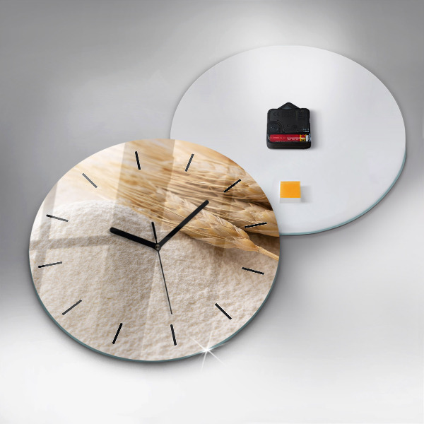 Round glass wall clock Flour and ears of grain