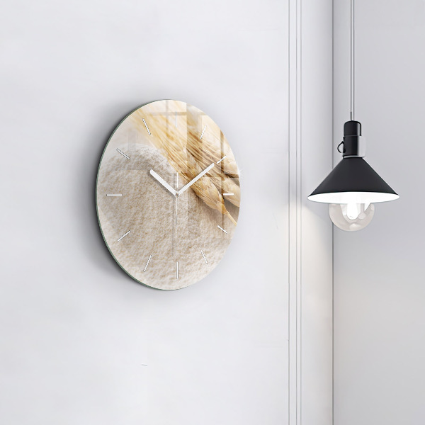 Round glass wall clock Flour and ears of grain