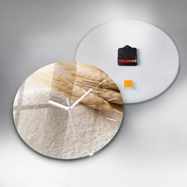 Round glass wall clock Flour and ears of grain