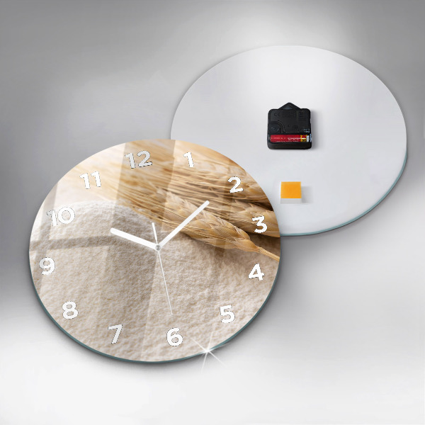 Round glass wall clock Flour and ears of grain