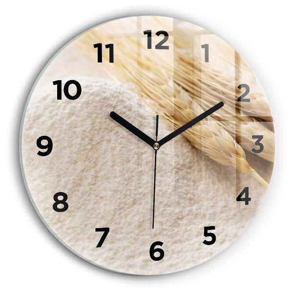 Round glass wall clock Flour and ears of grain