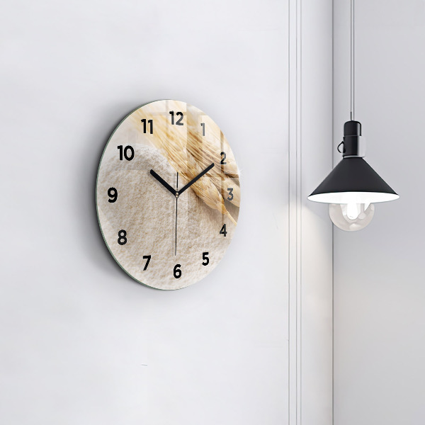 Round glass wall clock Flour and ears of grain
