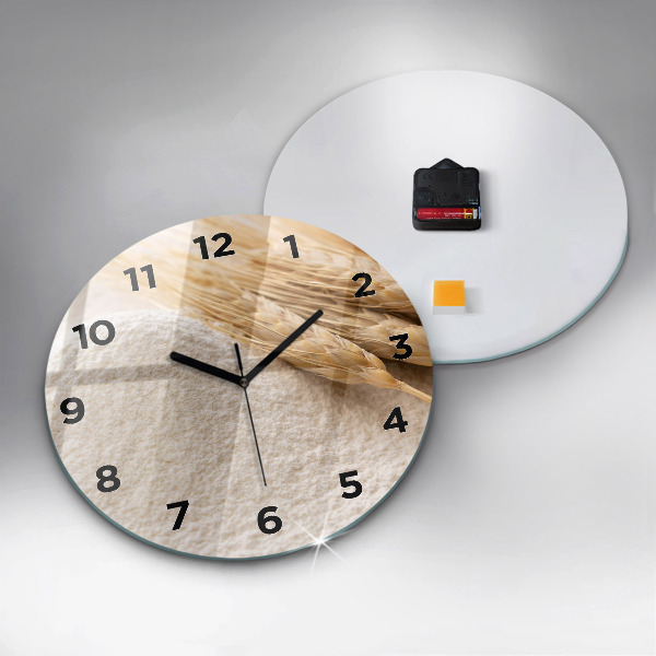 Round glass wall clock Flour and ears of grain