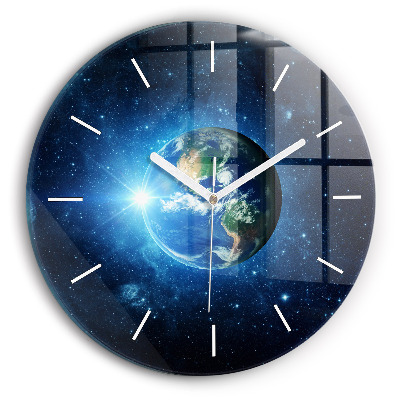 Round glass wall clock Earth and Galaxy – NASA
