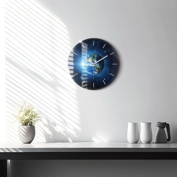 Round glass wall clock Earth and Galaxy – NASA