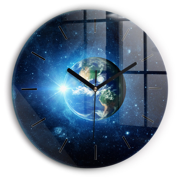 Round glass wall clock Earth and Galaxy – NASA