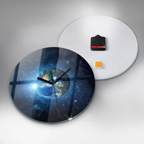 Round glass wall clock Earth and Galaxy – NASA