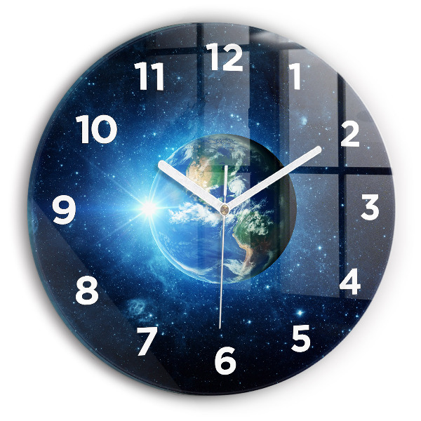 Round glass wall clock Earth and Galaxy – NASA