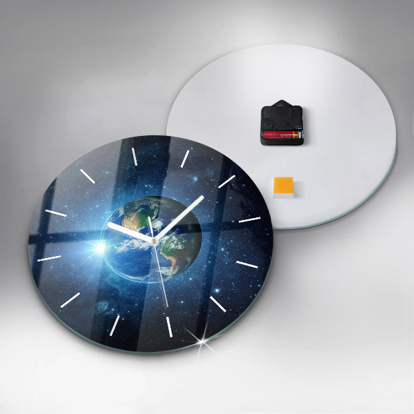 Round glass wall clock Earth and Galaxy – NASA