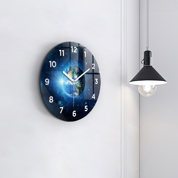 Round glass wall clock Earth and Galaxy – NASA