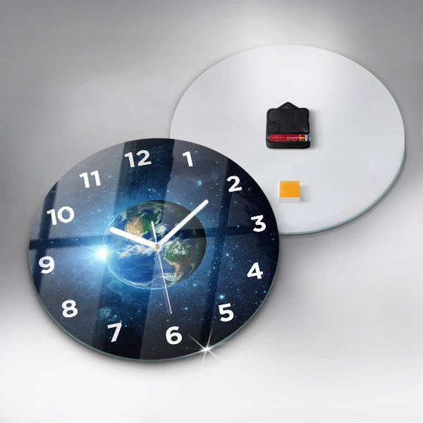 Round glass wall clock Earth and Galaxy – NASA