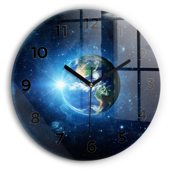 Round glass wall clock Earth and Galaxy – NASA